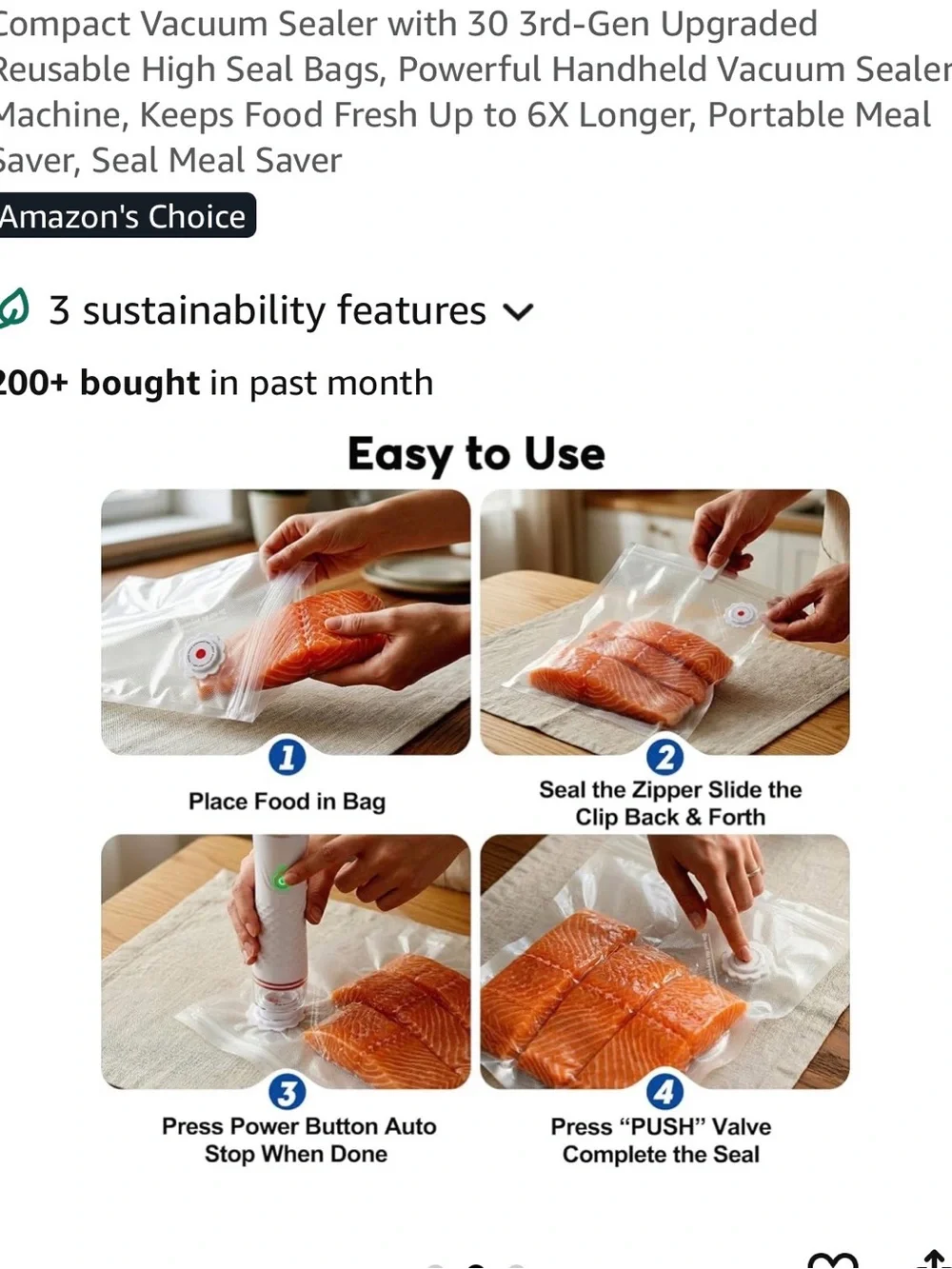 NIB CNAOA Portable Vacuum Sealer Set with  30 PCS Vacuum Seal Bags